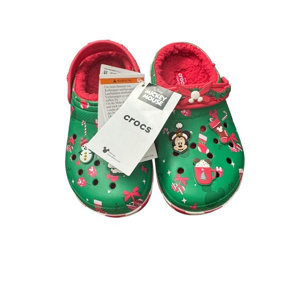 Crocs Mickey Christmas Lined Clogs Holiday Shoes Red Green Kids‎ Size 13 NWT - Picture 1 of 7
